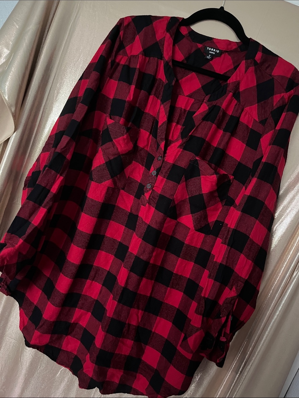 torrid Red and Black Buffalo Plaid Popover Harper Top